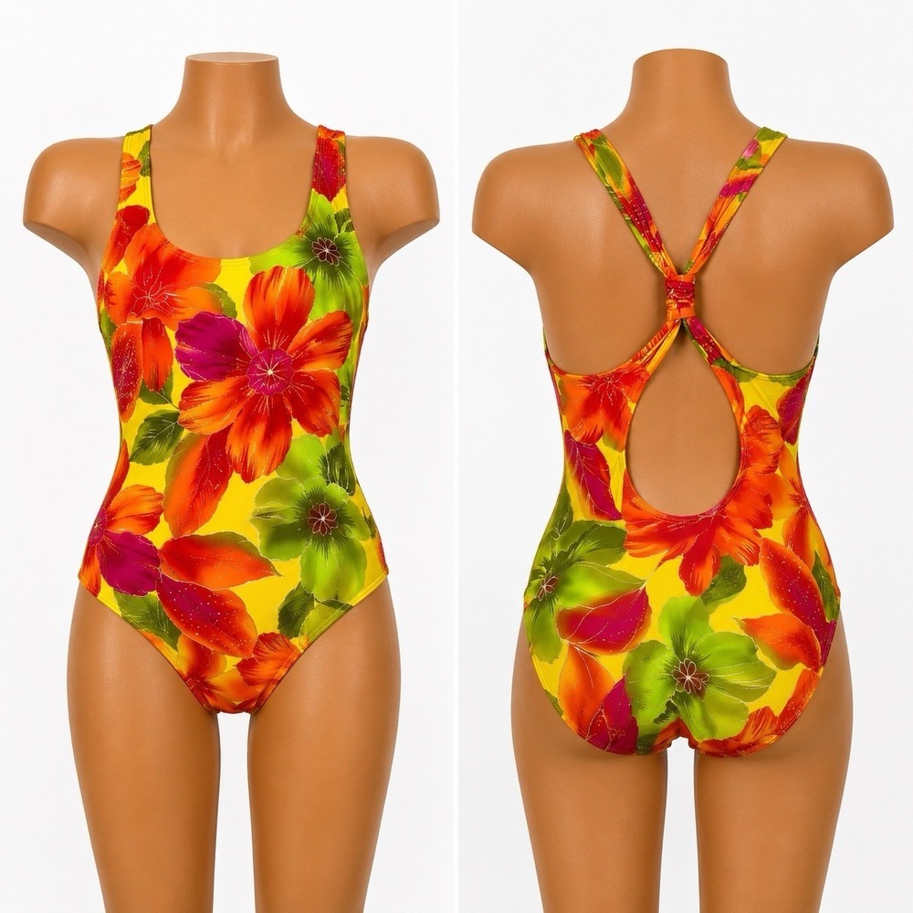 Latitude Swimsuit Bright Floral NWT Size 12 Yellow Orange Green Bathing Suit